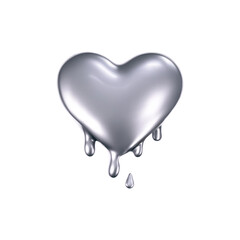 3d chrome melting heart icon in y2k style isolated on a white background. Render of 3d silver heart emoji with glossy gradient effect. 3d vector y2k illustration
