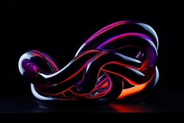 Futuristic creative shape, fiberglass very colorful and bright color. neon sculpture on a dark background