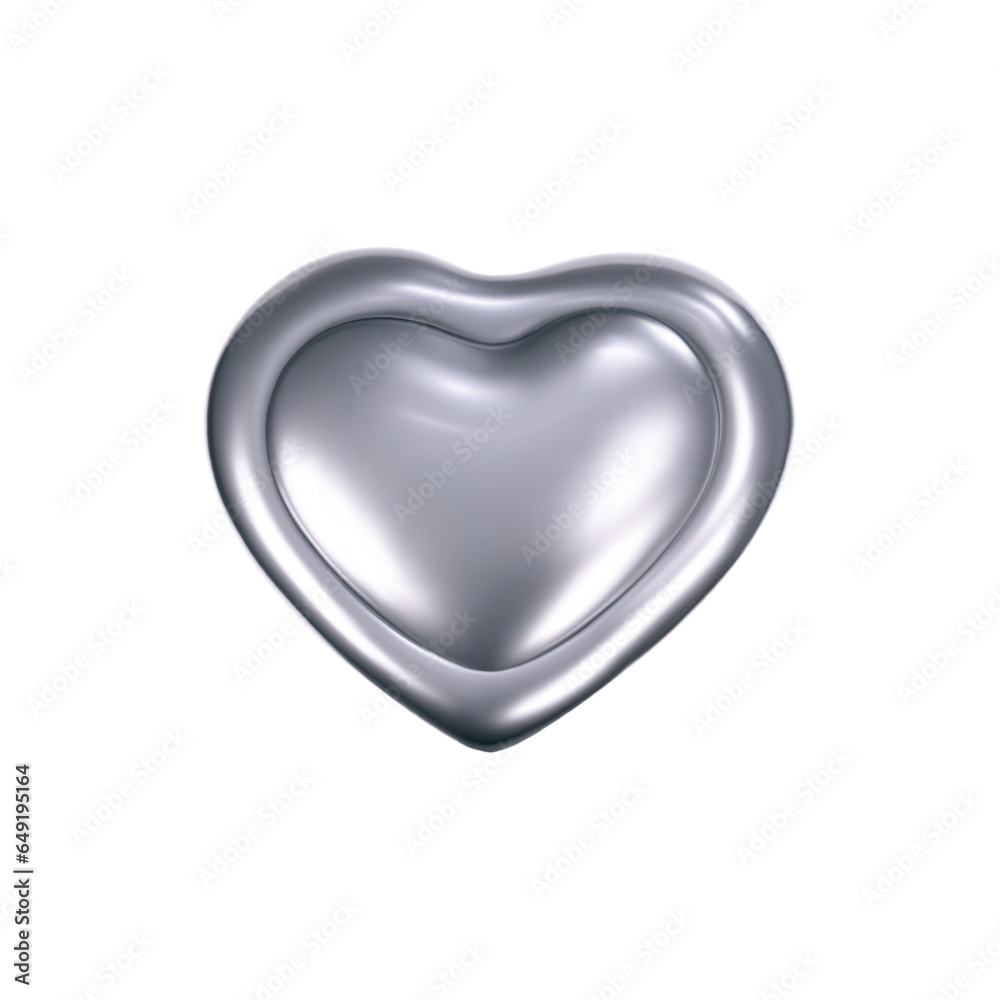 Wall mural 3d chrome heart icon in y2k style isolated on a white background. render of 3d silver heart emoji wi