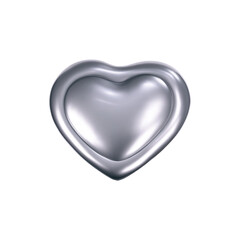3d chrome heart icon in y2k style isolated on a white background. Render of 3d silver heart emoji with glossy gradient effect. 3d vector y2k illustration.