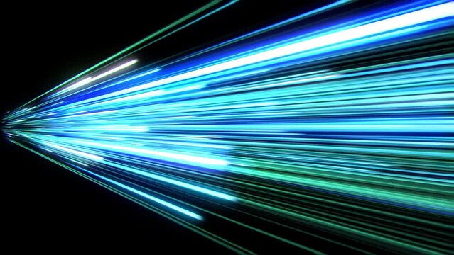 Digital Information Stream Illustration Futuristic High Speed Technology Seamless. Bright Blue Green Trails Flying Extremely Fast Neon Lines Background Loop 3d Animation. Abstract Internet Concept 4k