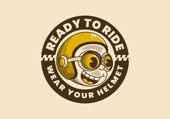Ready to ride. Wear your helmet. Retro illustration of a boy head wearing helmet