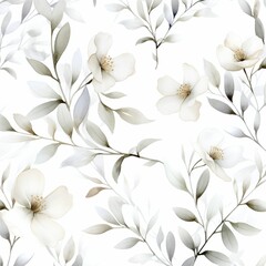 Seamless pattern with watercolor white flowers. Hand-drawn illustration. Floral background.