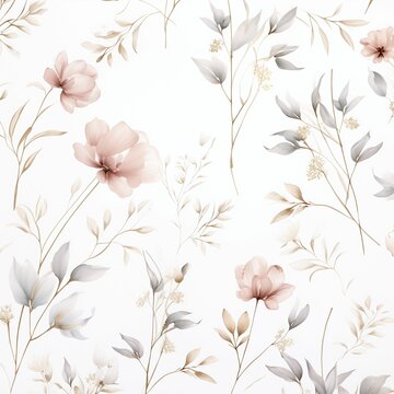 Seamless pattern with watercolor flowers. Template design for textiles, interior, clothes, wallpaper. Botanical art.