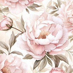 Vector seamless pattern with pink peony flowers on white background. Romantic design for natural cosmetics, perfume, women products.