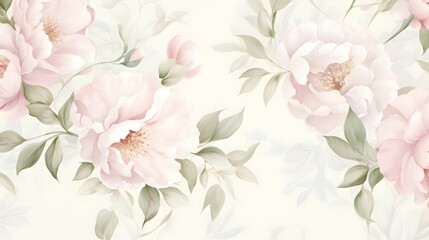 Seamless floral pattern with peonies on light background, watercolor. Template design for textiles, interior, clothes, wallpaper. Botanical art.