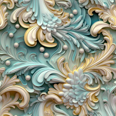 Natural embroidery fantasy rococo flowing seamless pattern, AI Generated