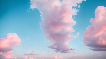 Pastel pink fluffy clouds at sunrise.