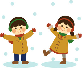 雪の日に遊ぶ子供達