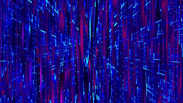 Neon laser rays print. Glowing light blue, fuchsia pink, bright blue abstract background. Space tunnel. Futuristic web banner, intro, opener. IT, cyber security concept. Digital era. Loop animation 4k