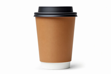 Cardboard disposable coffee cup with black lid isolated on white background.generative ai
