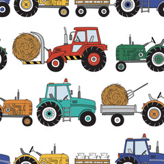 Hand drawn tractors seamless vector pattern. Perfect for textile, wallpaper or print design. © MirabellePrint