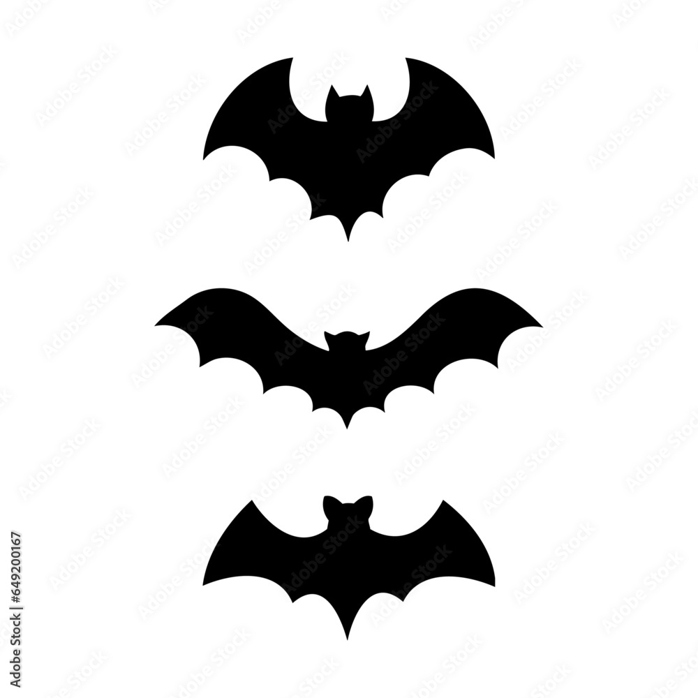 Wall mural set of silhouettes of black bats. vector with three different bats