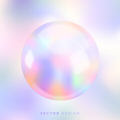 Realistic 3d holographic sphere. Vector glossy gradient ball, Iridescent round shape render on vibrant colorful background. Abstract element trendy neon design