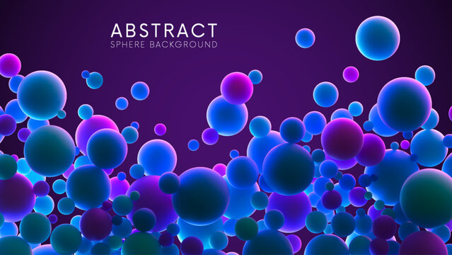 Abstract background with many dreamy neon flying glowing spheres. Vector background for future digital technology, data science, particles, digital world, cyberspace and landing page