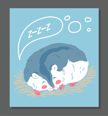 Squared banner with cute sleeping hamster flat style, vector illustration