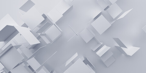 Fototapeta premium Abstract 3d render, white squares, geometric background design