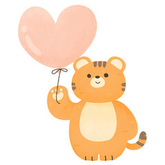 cute kawaii tiger with balloon watercolor animal birthday baby shower nursery decoration clipart