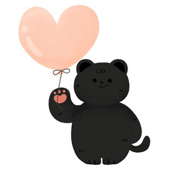 cute kawaii black cat with balloon watercolor animal birthday baby shower nursery decoration clipart	