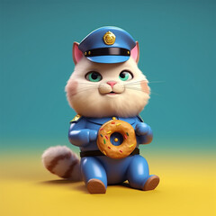 cat dressed as a cop eating donuts generative ai