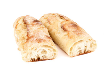 freshly baked baguettes isolated on white background