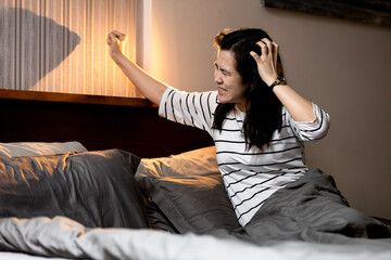Noisy neighbor,loud voice of party,singing loudly,annoying loud unpleasant noise,upset woman...