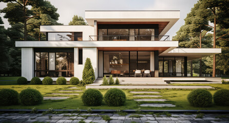 the front of a spacious modern house in the greens 