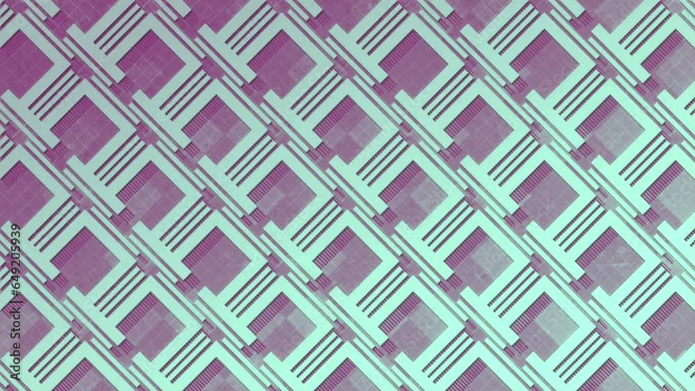 Leinwandbilder Abstract geometric pattern with cyclic seamless loop animation of blue lines on purple digital background. Futuristic concept. 3d rendering. 4K, Ultra HD resolution