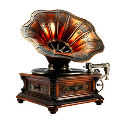 gramophone isolated on transparent background,vintage music player png ,generative ai