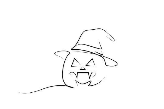 halloween pumpkin monster witch hat holiday line art design