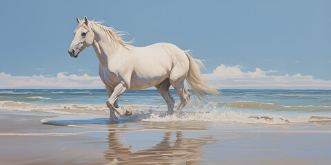 Obraz na płótnie Canvas white horse on the beach