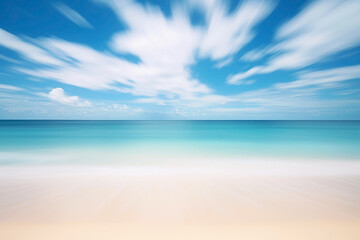 tropical sand beach in the background of a beautiful blue sky with long exposure clouds. travel...
