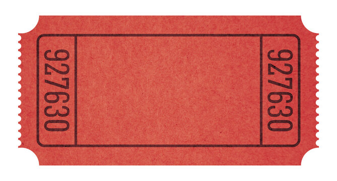 Vintage paper red blank ticket isolated on transparent background.