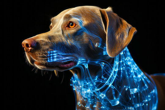 Innovative holographic display of canine joint anatomy in a modern lit hospital setting