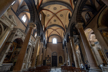 GENOA, ITALY, MAY 23, 2023 - Inner of Santa Maria di Castello of Genoa in the historic centre of Genoa, Italy