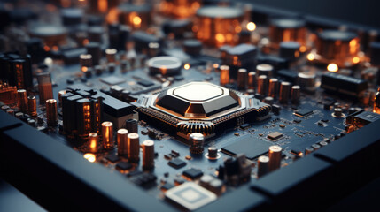 Computer board with CPU for artificial intelligence computing, close up view