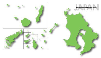 鹿児島県の地図 影付き 日本
