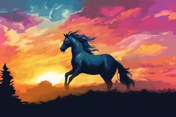 Obraz na płótnie Canvas horse silhouette at sunset. Generative Ai