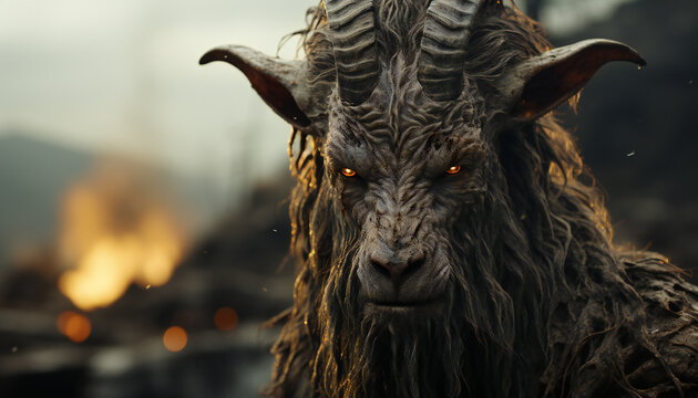 Terrorific recreation of a faun, mythological legendary creature of the roman mythology. Illustration AI