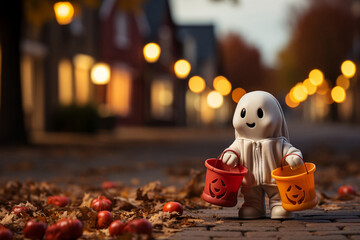 Ghostly cuteness. Funny and amusing ghost toy adds a playful touch to Halloween festivities, blending tradition with adorable spookiness. A cute and comical twist on the holiday