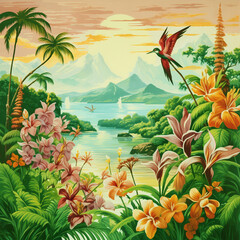 tropical paradise summer card - obrazy, fototapety, plakaty