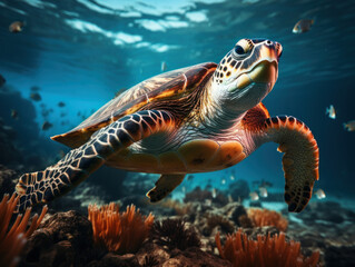Naklejka na ściany i meble Turtle in its Natural Habitat, Wildlife Photography, Generative AI