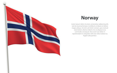 Waving flag of Norway on white background. Template for independence day