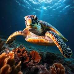 Obraz premium Turtle in its Natural Habitat, Wildlife Photography, Generative AI
