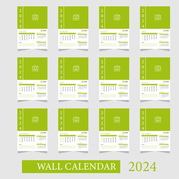 Wall Calendar 2024 Vector Design Template. Set of 12 Pages Wall Calendar Design
