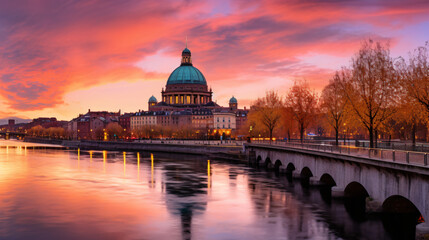 Vibrant landscape at sunset along the Garonne River Rome - obrazy, fototapety, plakaty
