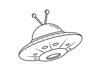 Black and White Cartoon Alien Ship Vector. Coloring Page of Alien Ship