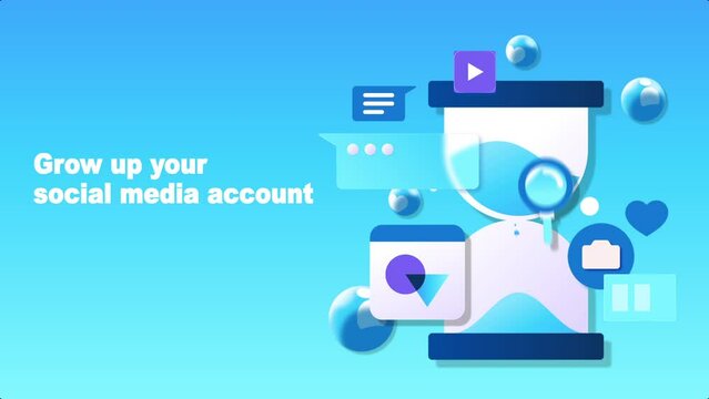 Grow up your social media account. Social media marketing and search engine optimization. Minimal cartoon style 3D render animation