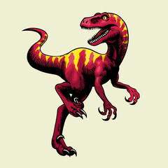 Fototapeta premium Angry Red Velociraptor dinosaur in vintage handdrawn style