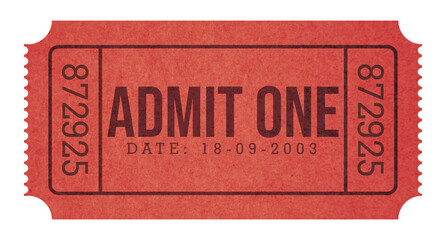 Vintage paper admit one ticket isolated on transparent background. - obrazy, fototapety, plakaty